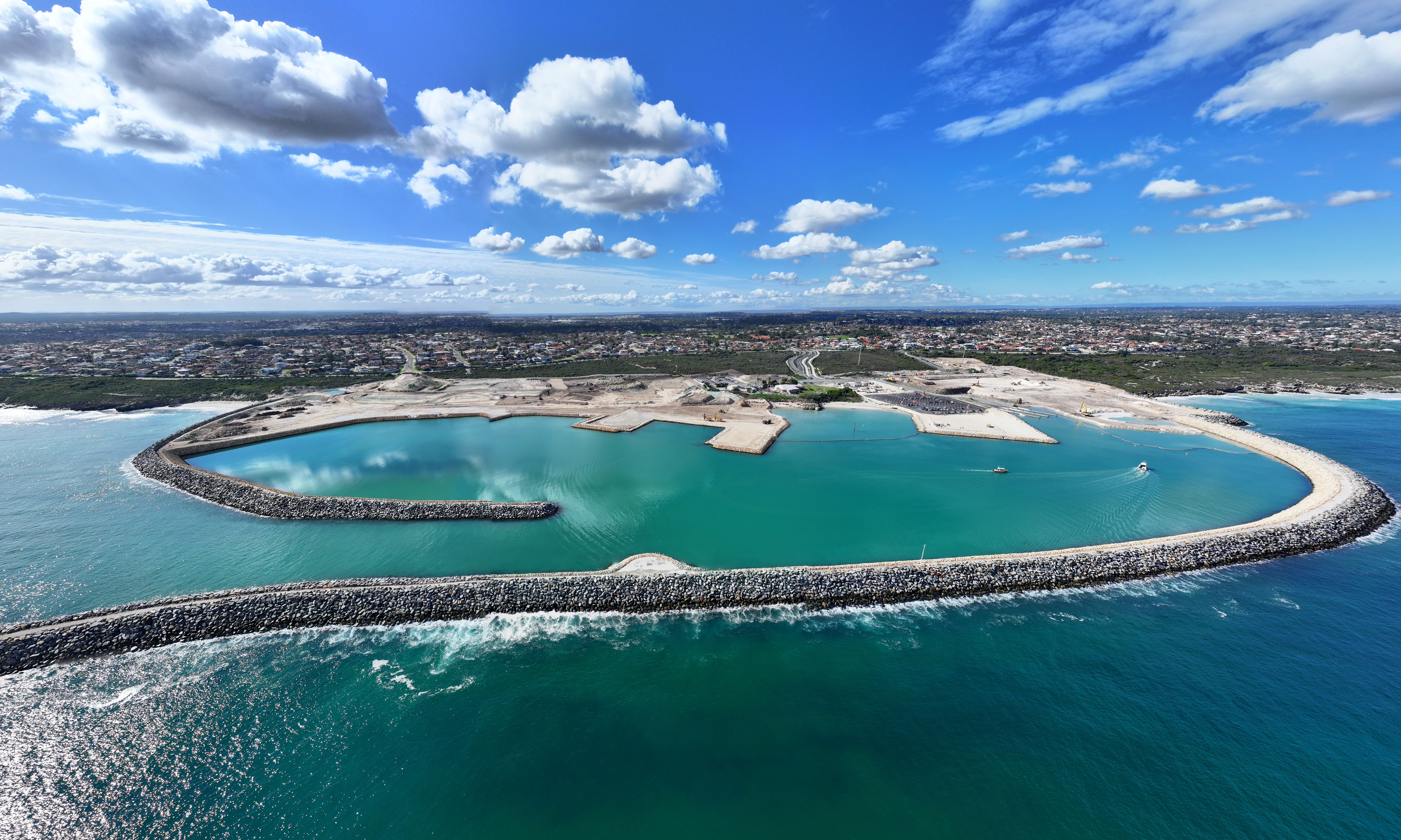 Aerial shot of the new Ocean Reef Marina breakwaters