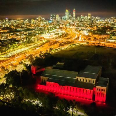Power Station And Cbd At Night Red Lighting