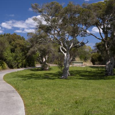 Walkways and rest areas are provided for the community