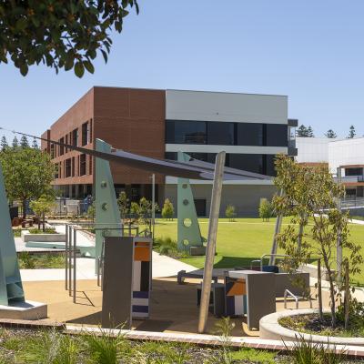 Bring the kids to enjoy the playground and parkour structure