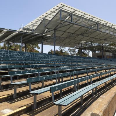 Wooden seats from Subiaco Oval have been repurposed for the community to enjoy