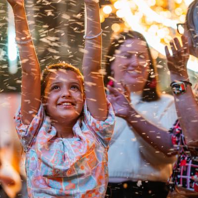 Christmas lights and snow at Yagan Square