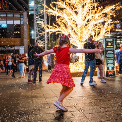 Christmas at Yagan Square with light displays and snow